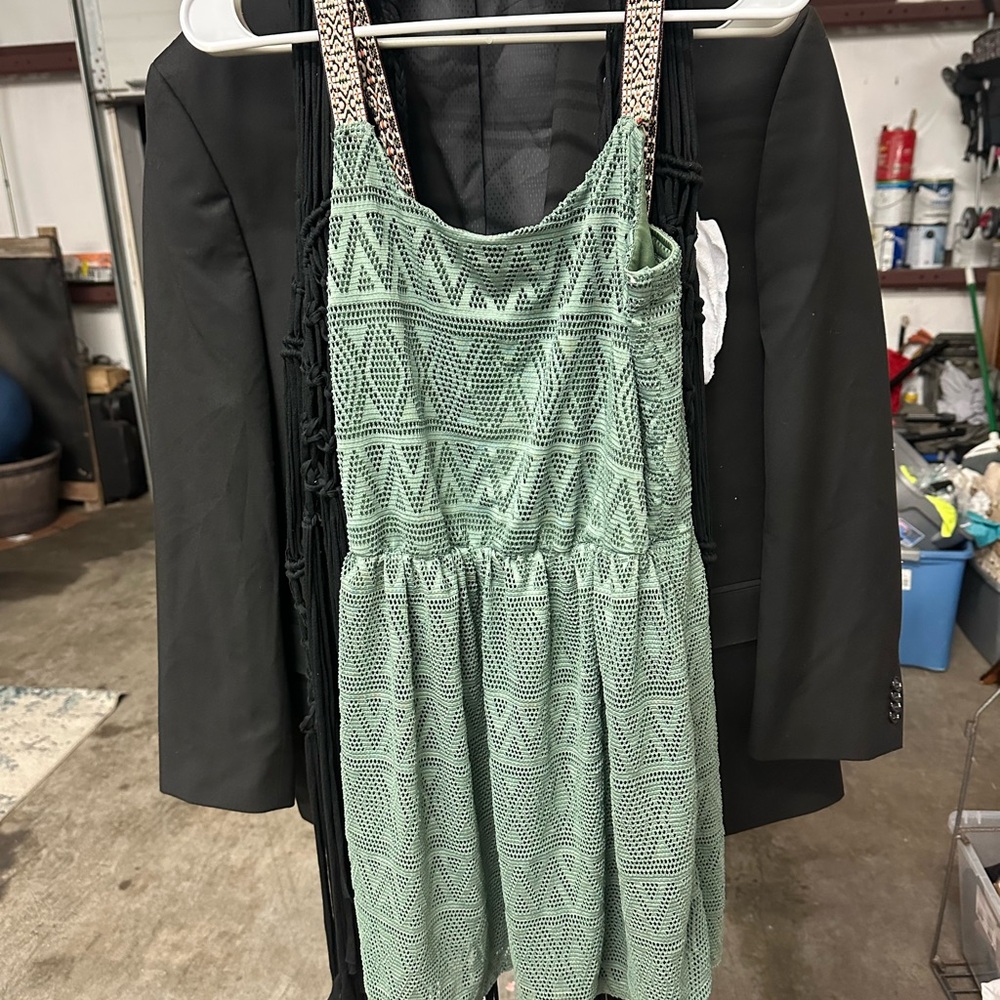 Medium Green Patterned Sleeveless Romper, Beaded … - image 1